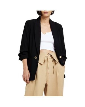 River Island Ruched Sleeve Blazer - Black