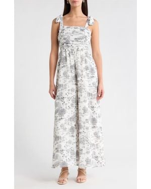 Sugarlips Renzo Toile Tie Strap Jumpsuit - White