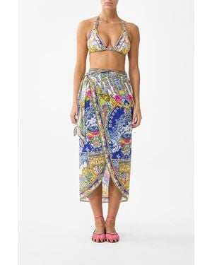 CAMILLA Eyelet Wrap Long Sarong W Tie Waist - Blue