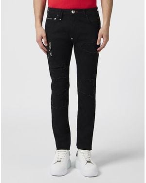 Philipp Plein Rockstar Fit Jeans Embroidery Monogram - Black