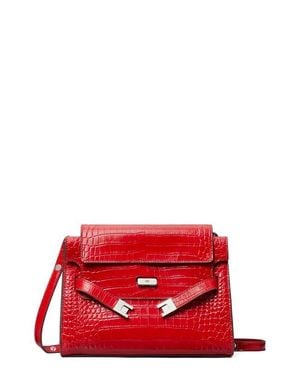 Tory Burch Lee Radziwill Croc Embossed Leather Shoulder Bag - Red