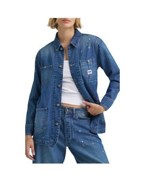 Lee Jeans Bleach Splatter Herringbone Denim Chore Jacket - Blue