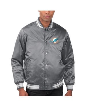 Starter Miami Dolphins Locker Room Satin Varsity Full-Snap Jacket - Gray