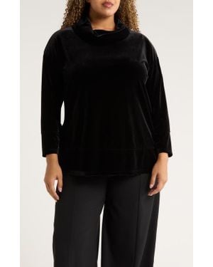 Jones New York Cowl Neck Velour Top - Black