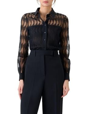 Akris High Plains Tulle Jacquard Button-Up Shirt - Black