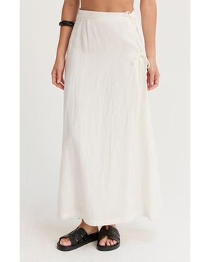 Crescent Faux Wrap Linen Maxi Skirt - Natural