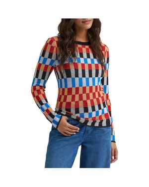 Wrangler Checked Long Sleeve Knit Top - Blue