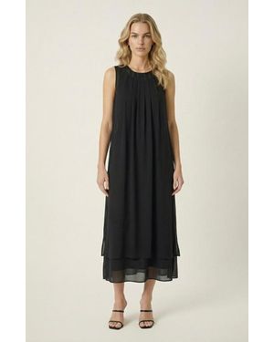 Modenaire Pleated Sleeveless Midi Dress - Black