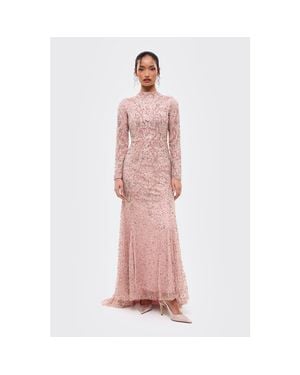MARYISA Modest Embellished Sequins Trail Gown - Pink