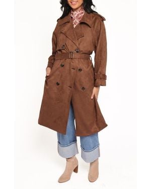 Petal & Pup Micha Faux Suede Trench Coat - Brown