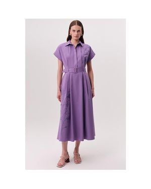 Exquise Kelsie Short Sleeve Midi Shirt Dress - Purple