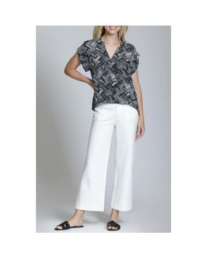 Apny Geo Print Faux Wrap Woven Shirt - Gray