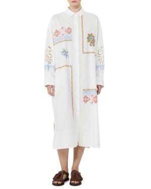 Weekend by Maxmara Embroidered Detail Long Sleeve Cotton Shirtdress - White