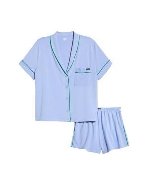 Lunya Slumberknit Shawl Collar Short Pajamas - Blue