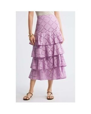 Treasure & Bond Tiered Eyelet Embroidered Maxi Skirt - Pink
