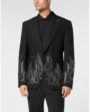 Philipp Plein Gabardine Blazer Ls Strass Flame - Black