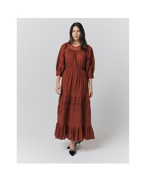 Ghost Leoni Lace Trim Cotton Midi Dress - Brown