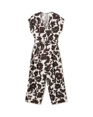 Mango Floral Print Wide Leg Jumpsuit - Black