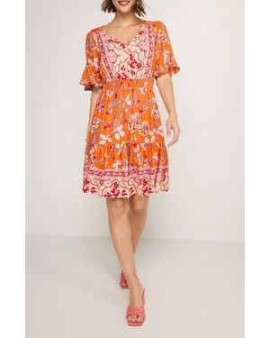 Lascana Tiered Short Sleeve Dress - Orange
