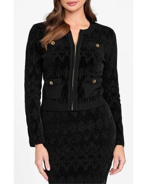 Marciano Adele Logo Jacquard Chenille Zip-Up Cardigan - Black