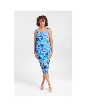 S3 Apparel Sculpting Shapewear Draped Mesh Midi Dress - Blue
