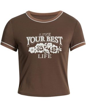 BP. Ringer Crop Graphic Baby Tee - Brown