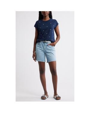 Caslon Star Embroidered Cap Sleeve T-Shirt - Blue