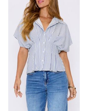 Vici Collection Marisa Stripe Cotton Blend Button-Up Shirt - Blue