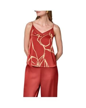Donna Karan Print Sheer Trim Camisole - Red
