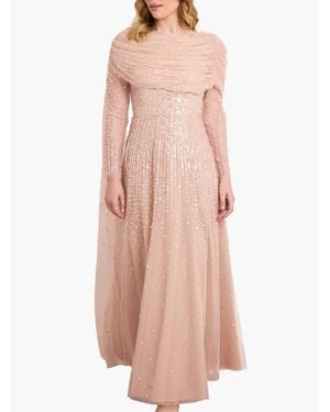 Needle & Thread Moonlight Sequin Draped Long Sleeve Gown - Pink