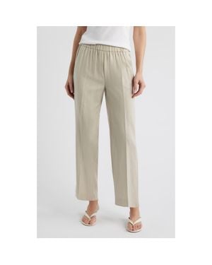 Anne Klein High Waist Pull-On Straight Leg Linen Blend Pants - Natural