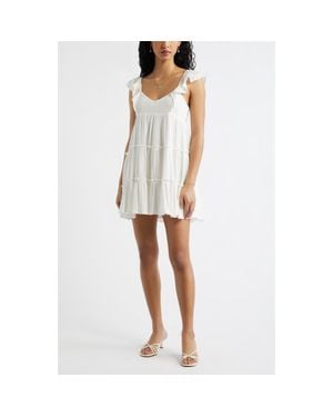 BP. Flutter Sleeve Cotton Blend Mini Sundress - White