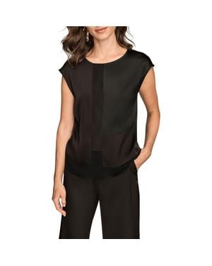 Donna Karan Mixed Media Cap Sleeve Top - Black