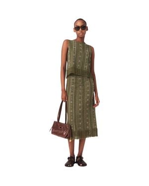 Maje Knit Skirt With Rhinestone Flowers - Green