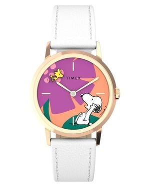 Timex X Peanuts Marlin Snoopy Floral Leather Strap Watch, 34Mm - Pink