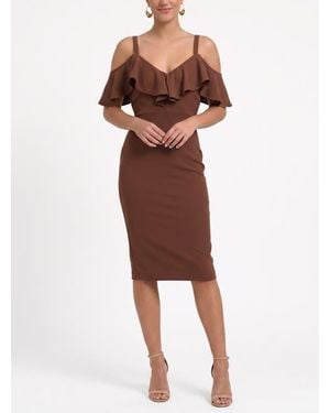 Rachel Roy Marcella Off The Shoulder Ruffle Midi Dress - Brown