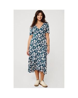 Lands' End Cotton Modal Vneck Wrap Midi Dress - Blue