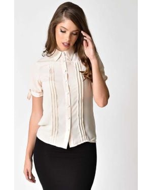 Unique Vintage 1950S Tie Cuff Blouse - White