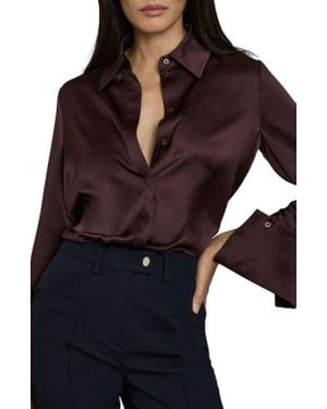 Reiss Hailey Silk Button-Up Shirt - Red