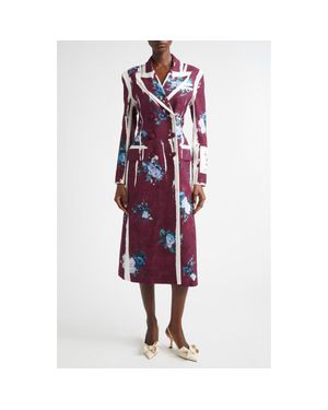Erdem Abstract Rose Print Double Breasted Hourglass Coat - Red