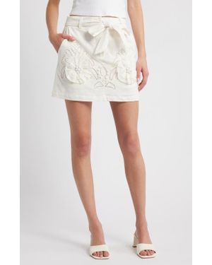Love The Label Felicity Floral Appliqué Cotton & Linen Miniskirt - White