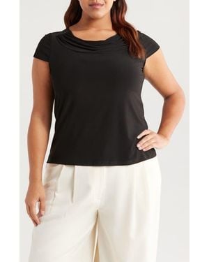 Kasper Cap Sleeve Cowl Neck Top - Black