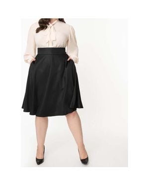Unique Vintage Plus Size Retro Style High Waist Vivien Swing Skirt - Black