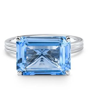 Bliss Diamond 14X10Mm Emerald Cut East To West Topaz Solitaire Ring - Blue