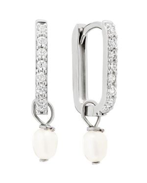 ATHRA LUXE Cubic Zirconia & Faux Pearl Drop Hoop Earrings - White