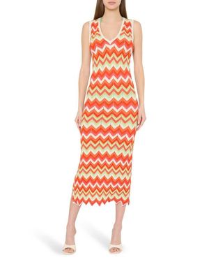 MILLY Kaela Metallic Cover-Up Knit Midi Dress - Orange