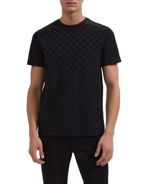 Bugatchi Crewneck Jacquard Checkerboard T-Shirt - Black