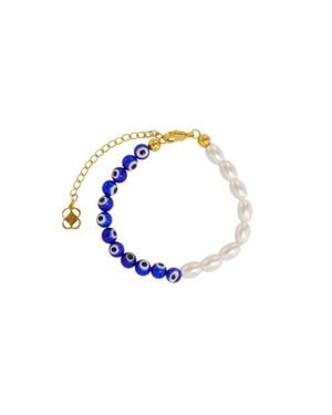 Ottoman Hands Mila Evil Eye And Pearl Beaded Bracelet - Blue