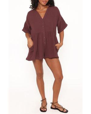 Petal & Pup Winny Crinkle Cotton Romper - Red
