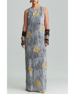 holiCHIC Syra Metallic Embroidery Crushed Velvet Maxi Dress - Blue
